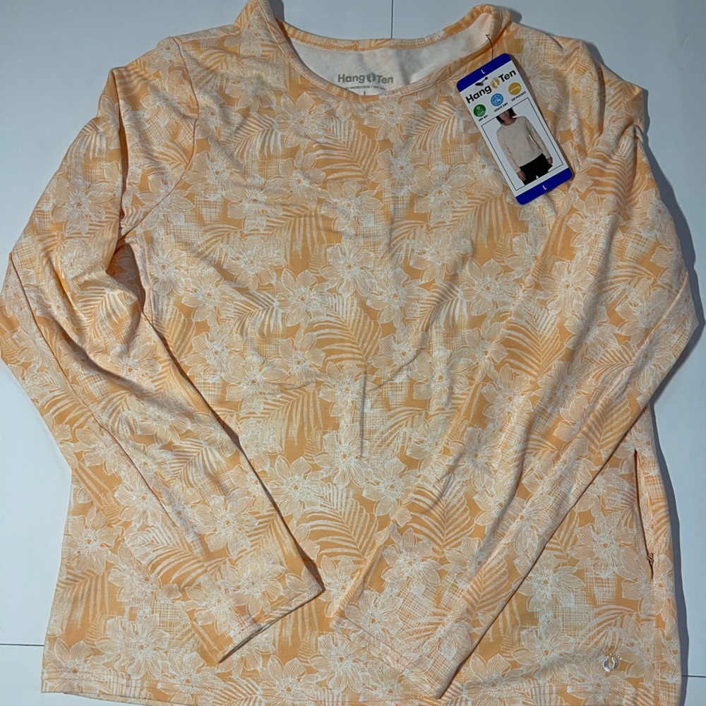 Hang Ten Peach and Cream Floral Long-Sleeve Top